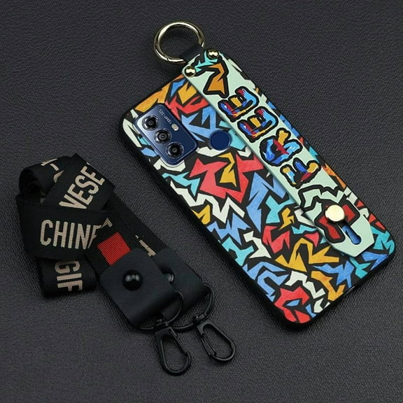 LYM-Phone Case For MOTO G Play 2023, Wristband Fashion Design Phone Holder Lanyard Protective Anti-dust Waterproof Graffiti Silicone Personality Kickstand Soft case Durable Shockproof