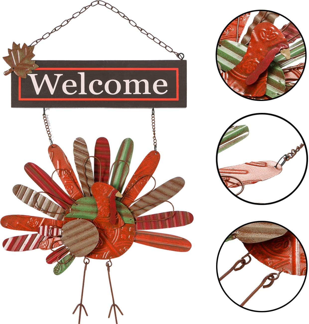 Bibana Vintage Metal Thanksgiving Turkey Wall Hanging Decoration Welcome Sign Front Door Ornament Festive Whimsical Halloween Christmas Decor