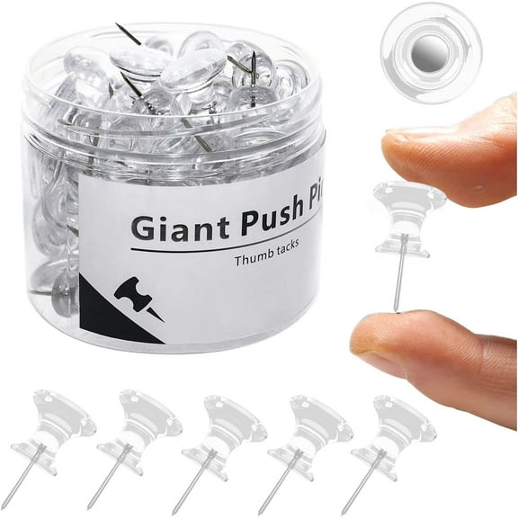 60 PCS Large Push Pins for Cork Board- Clear Thumb Tacks for Bulletin Board Jumbo Push Pins for Wall Long Thumbtacks (Clear)