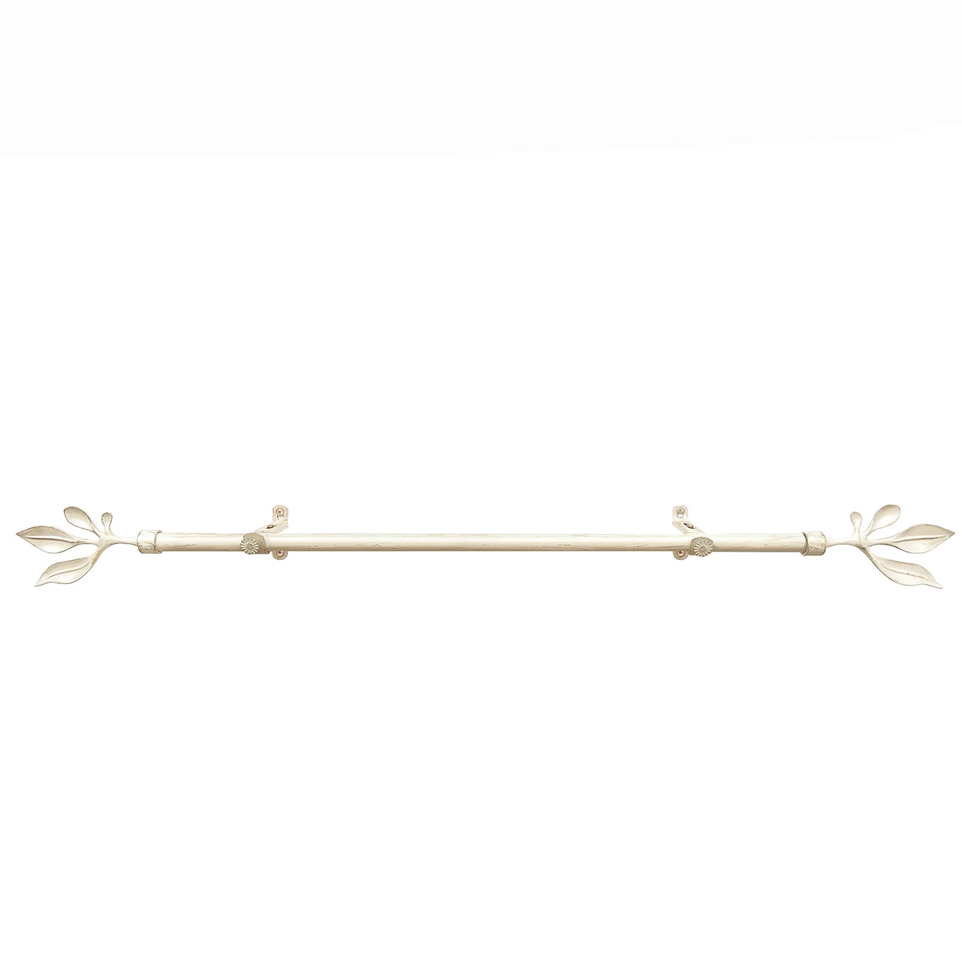 PowerSellerUSA Decorative Telescopic Metal Curtain Rod, 28" to 48" Contemporary Round PVC Finials, Ultra Durable Brackets 3/4" Diameter Window Drapery Rod, Cream/Gold - Leaf Finial