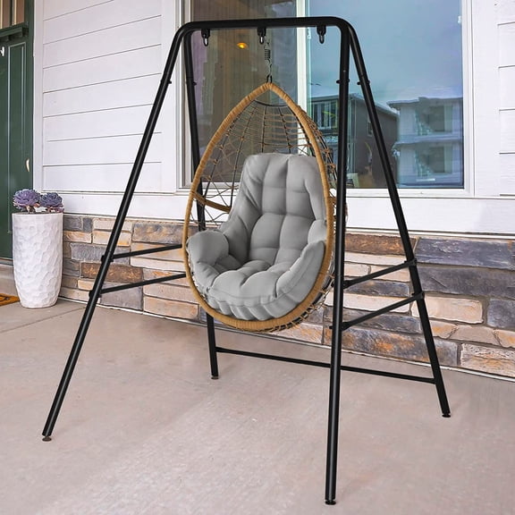 Outdoor Hammock Chair Stand,A-Shaped Metal Swing Stand Frame,Heavy Duty Hanging Chair Stand,Weather Resistant Hammock Stand,with Three Hooks, for Bedroom, Garden, Patio, Porch, Black (Stand Only)