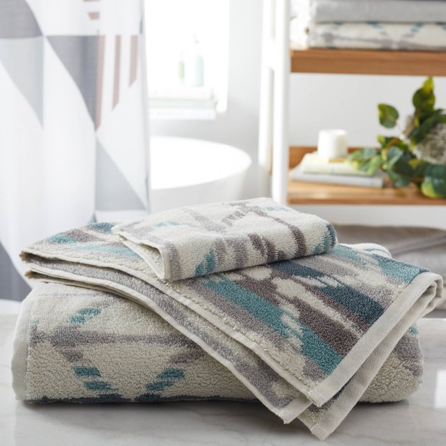 MoDRN Geo Print Hemp 3Piece Bath Towel Set White/Blue