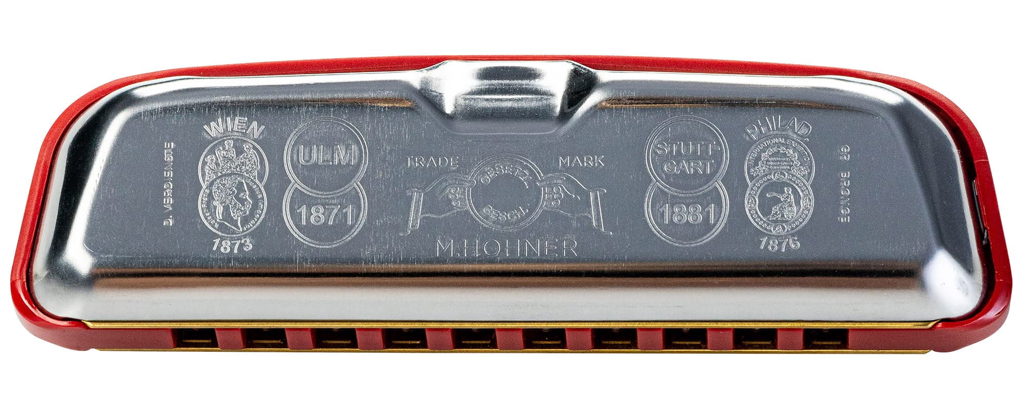 Hohner Golden Melody Harmonica Bundle with Carrying Case, Key Stickers, Harmonica Beginner Manual, and Austin Bazaar Polishing Cloth - Key of F