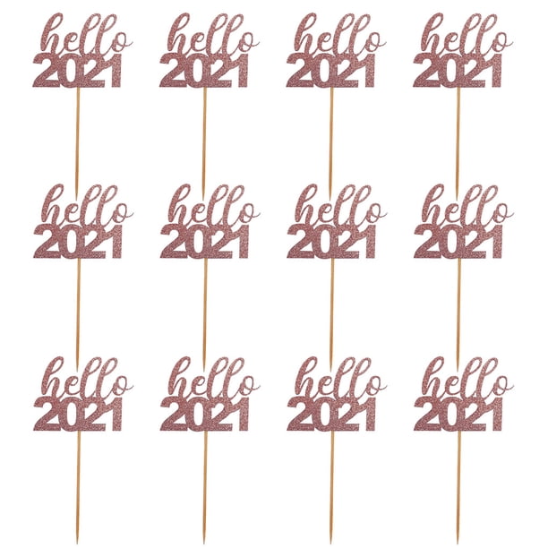 Billuyoard 12 Uds 2021 pastel Topper cumpleaños pastel postre DIY fiesta decoración Año Nuevo fiesta cumpleaños torta decoraciones Kits de decoración para fiestas oro rosa Billuyoard HA002671-02