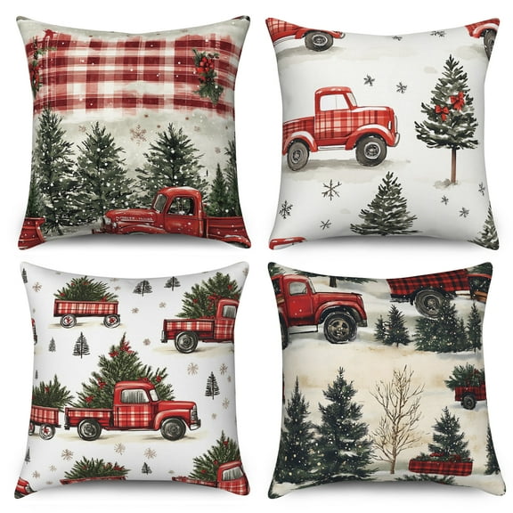 Christmas Decorative Pillow Cover 20x20,Pine Tree Xmas Pillowcase for Couch Bedroom Home Decor,Set of 4