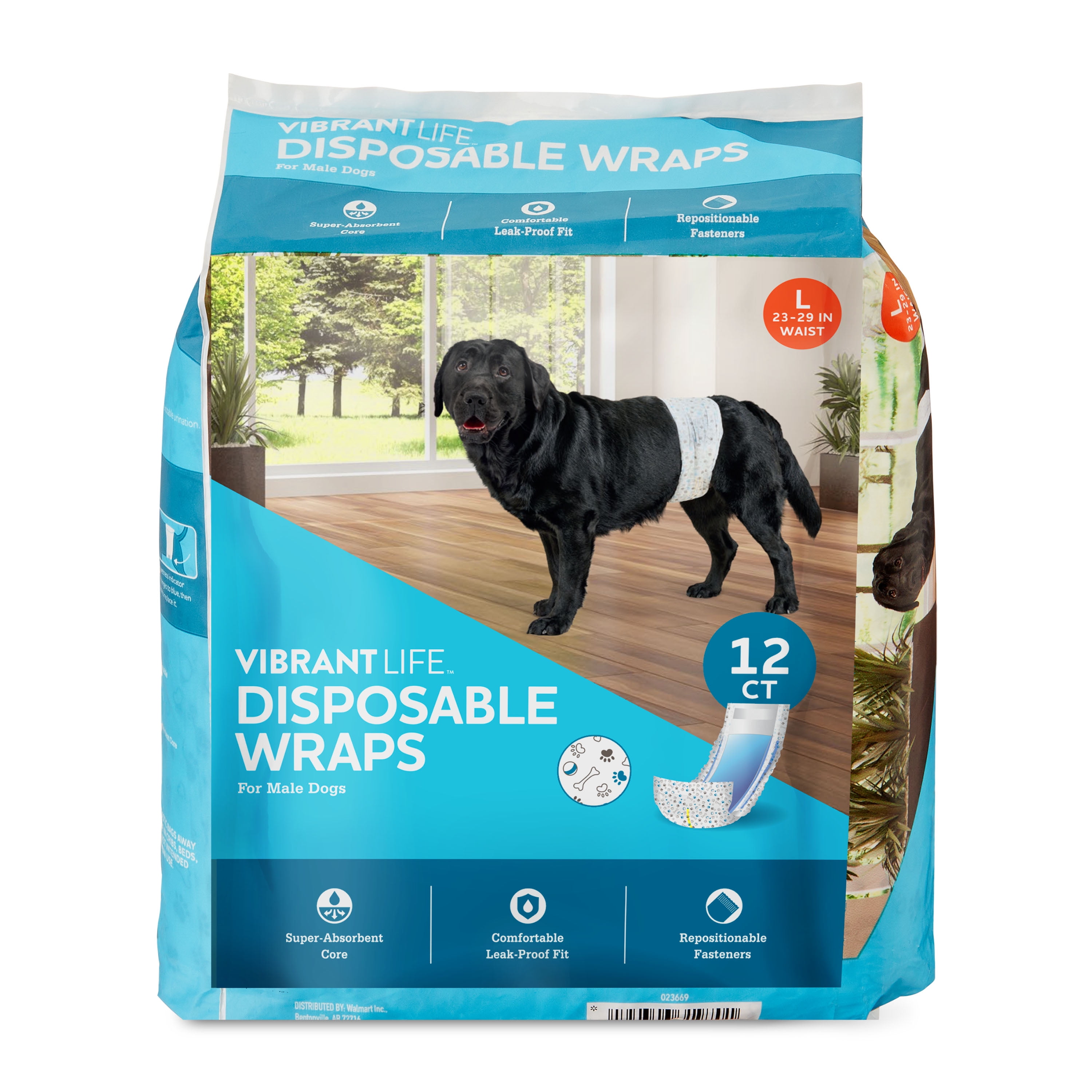 (4 pack) Vibrant Life Disposable Dog Wraps for Male Dogs, L 12 Count