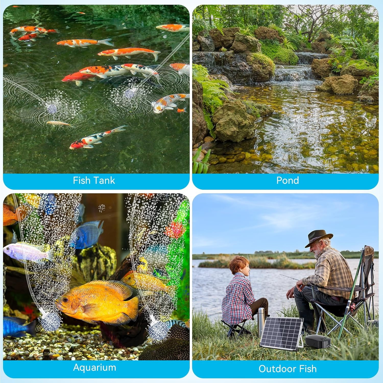 POPOSOAP 15W Solar Pond Aerator with 4400mAh Battery Backup, 3-Mode Solar Powered Air Pump for Outdoor Ponds, Fish Tanks, and Fishing
