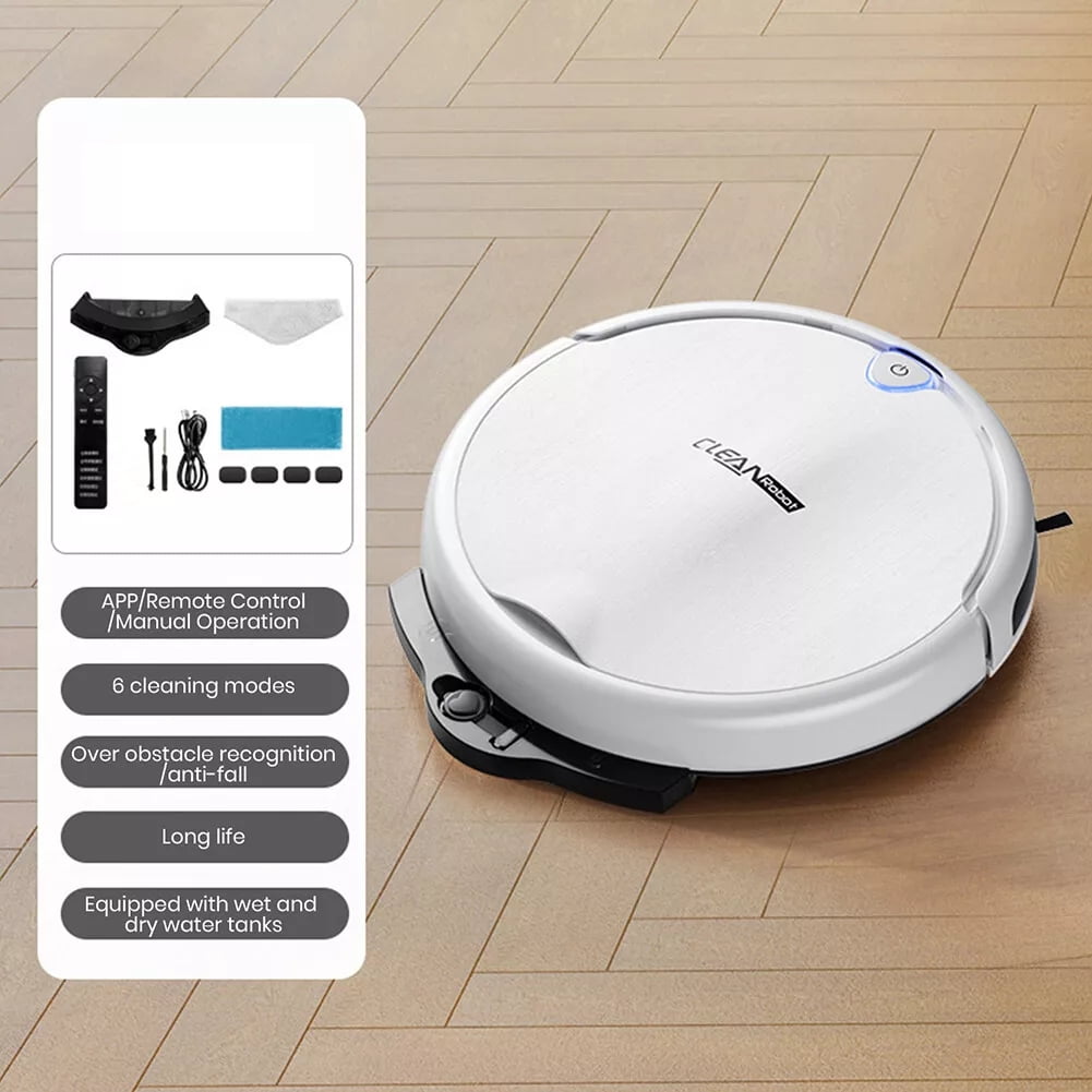Juuar 3 in 1 Robotic Vacuum Cleaner and Mop, Smart Household Robot Vacuum Rechargeable Fully Automatic Robot Sweeper for Pet Hair, White