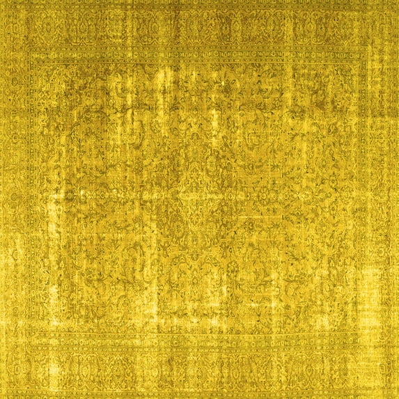 Ahgly Company Machine Washable Indoor Square Persian Yellow Traditional Area Rugs, 8' Square