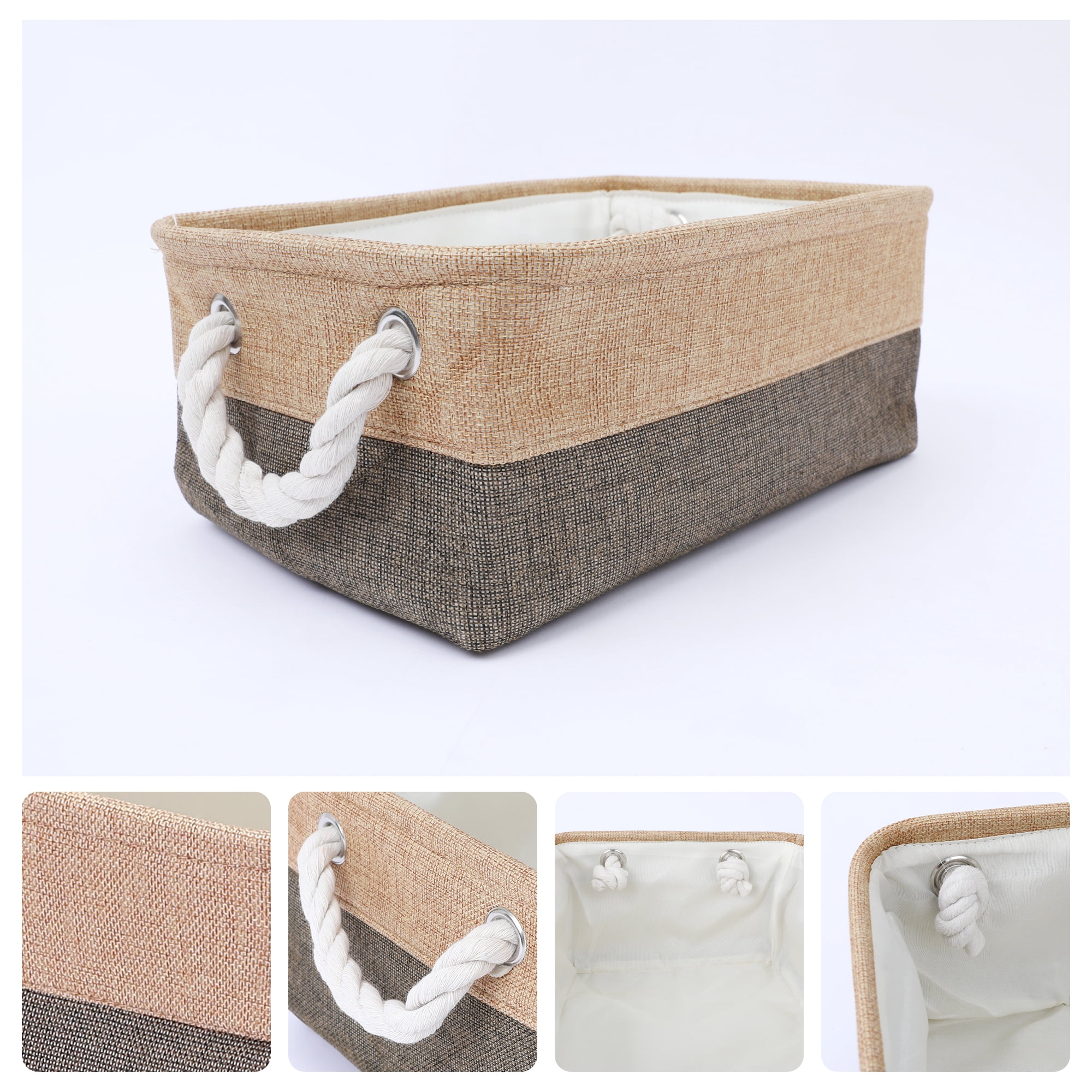 Unique Bargains Storage Bin with Handle Fabric Cube Coffee/Brown 14*10*6.5in