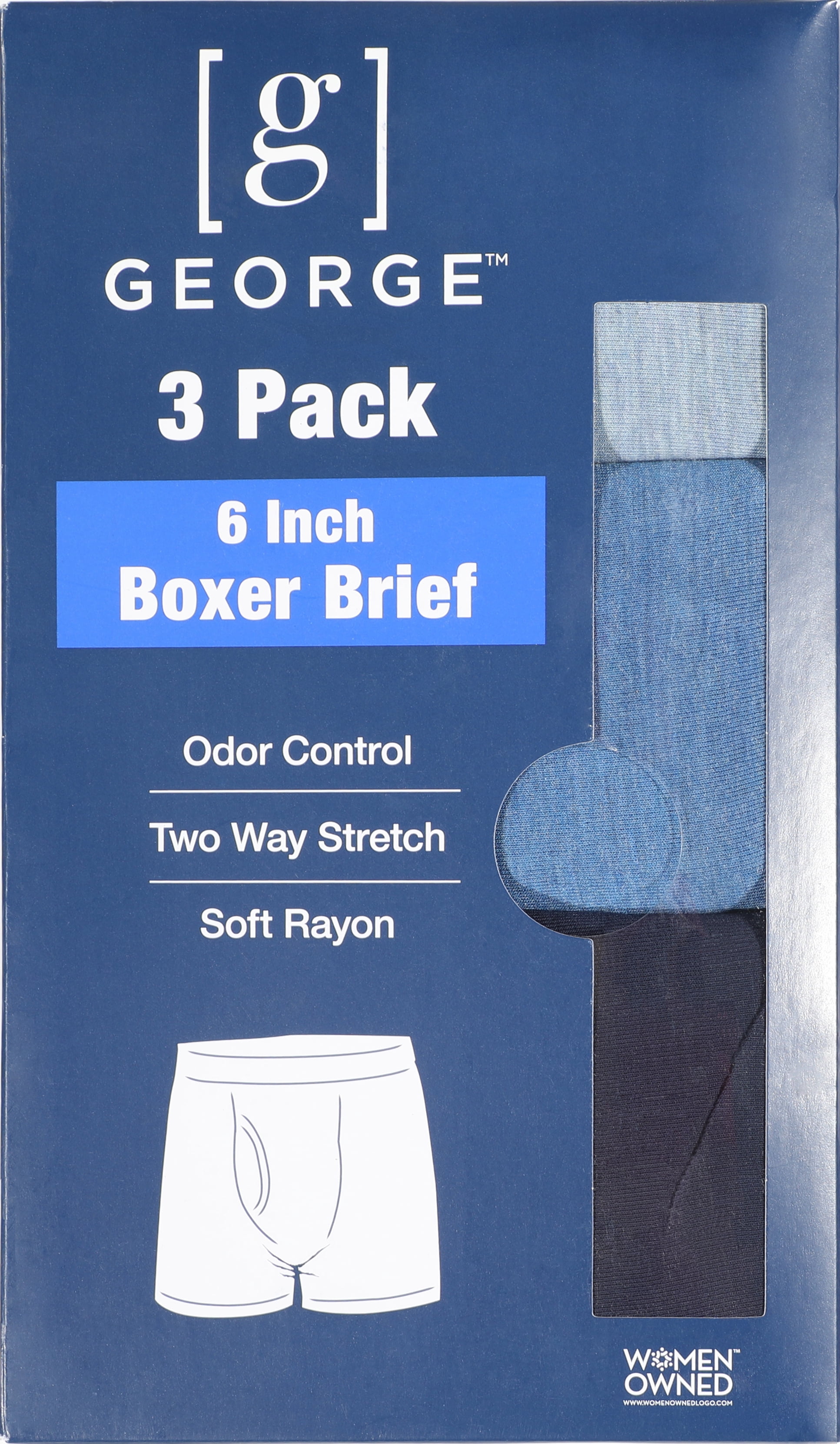 George Men's Soft Touch Rayon Boxer Briefs Underwear with Anti-Odor Feature, 3-Pack