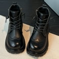 thumbnail image 2 of Girls Winter Boots Retro Wingtip Leather Dress Oxford Shoes Booties Trendy Buckle Lace up Zipper Platform Ankle Boots 10 Little Kid Black, 2 of 7