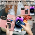 thumbnail image 2 of Wallet Case Compatible with iPhone 14 Pro, 5 Card Slots Magnetic Closure Zipper Pocket Cash Handbag PU Leather Flip Protective Phone Case with Wrist Strap TPU Kickstand Cover - Rose Gold, 2 of 17