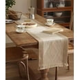 thumbnail image 2 of Fennco Styles Diamond Weave Fringe Cotton Blend Table Runner 14" W x 88" L - Beige Geometric Rectangular Table Cover for Boho Décor, Dining Table, Banquets, Family Gatherings, 2 of 6