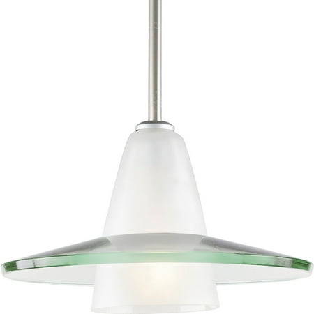 

Modern Pendant One-Light Brushed Nickel Clear and Etched Glass Mini-Pendant Light