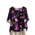 thumbnail image 7 of Towmus Womens Halloween Clothes Funny Short Sleeve Button Crew Neck Fall T-Shirts Graphic Tee Tops Clearance Under $10, 7 of 7
