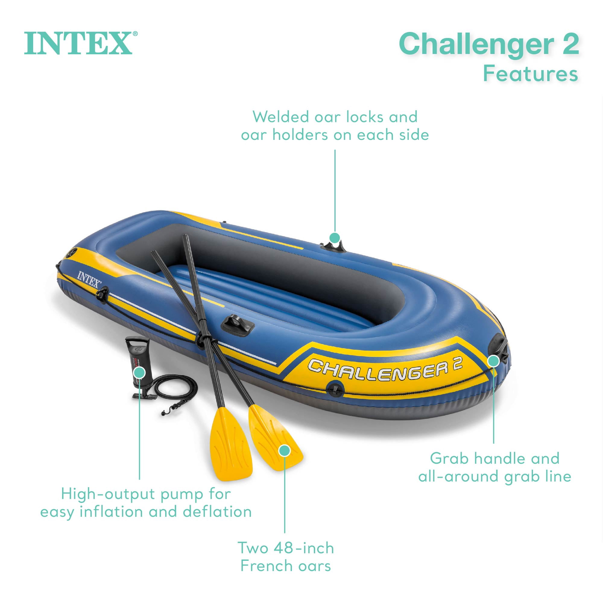 Intex Challenger 2 Inflatable 2 Person Boat Raft Set w/ Oars & Air Pump (2 Pack)