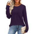 thumbnail image 6 of Aobny Fall Clothes Purple Crew Neck Women Long Sleeve Blouses with Pocket Pullover Waffle Knit Womens Work Tops,XXL, 6 of 7