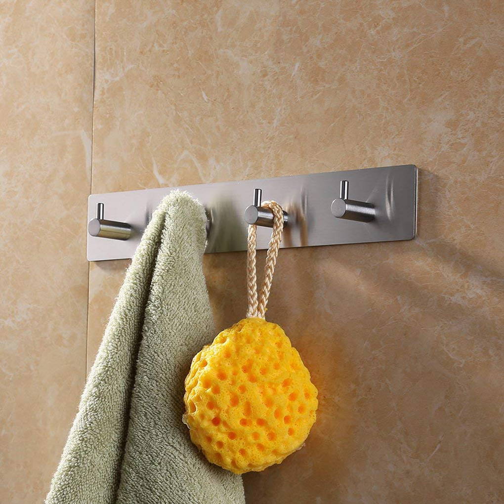 Adhesive Hooks Rail Stainless Steel 4Hook Rack Bath Towel Hook Sticky