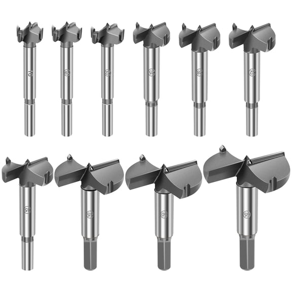 10Pcs Forstner Drill Bit Set Carbide 1/4 Inch to 3/8 Inch Shank Hinge Hole Drill Bit Woodworking Hole Cutter for Wood