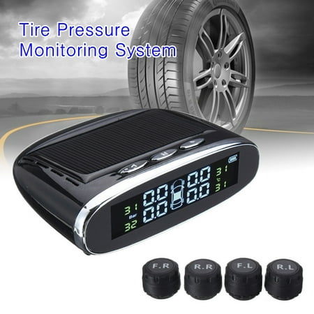 4 Sensors TPMS Solar Tire Pressure Monitoring System Power Car Auto HD Digital LCD Monitor Wireless