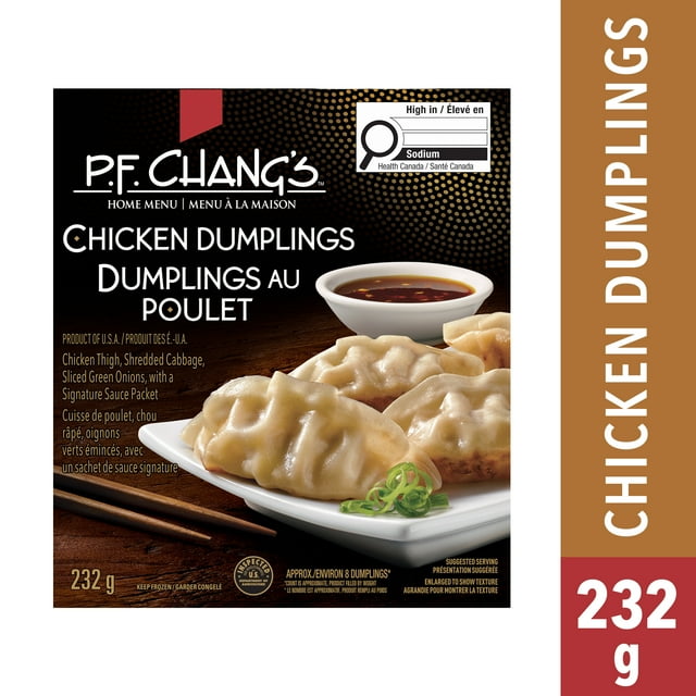 P.F. Chang's Home Menu Frozen Chicken Dumplings, Made of Chicken Thigh, Shredded Cabbage, Sliced Green Onions, With a Signature Sauce Packet, 232g