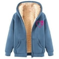 thumbnail image 3 of BiZtdJrK Women Sherpa Lined Hooded Jacket Heart and Paw Print Long Sleeve Zipper Sweatshirt Jackets Drawstring Warm Winter Hoodie with Pockets Sky Blue XXL, 3 of 5