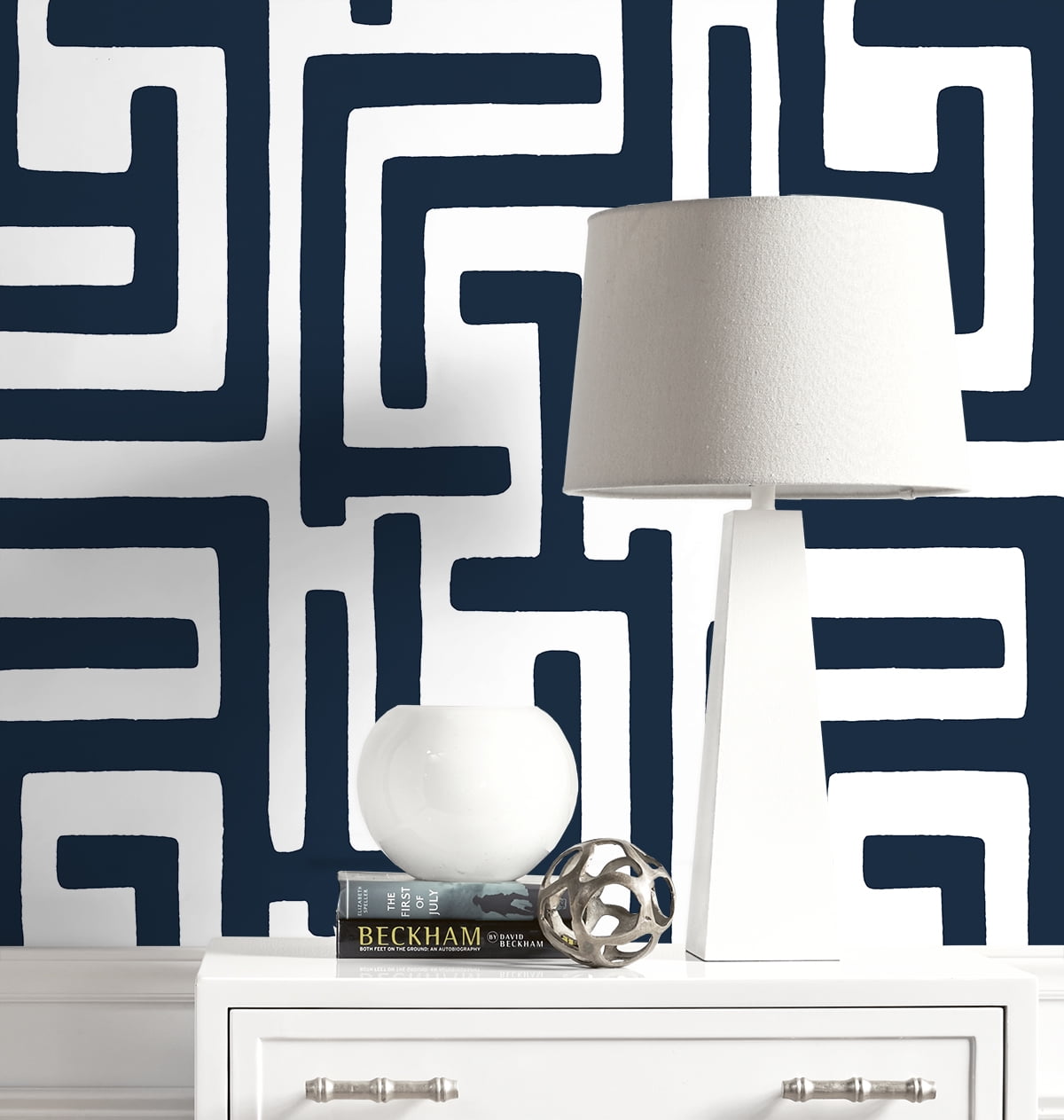 NextWall Dark Blue Graphic Maze Peel and Stick Wallpaper
