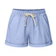 thumbnail image 4 of IROINNID Discount Cotton Shorts for Women Elastic Waist Solid Color Three Way Pants With Drawstring Shorts,Light Blue, 4 of 4