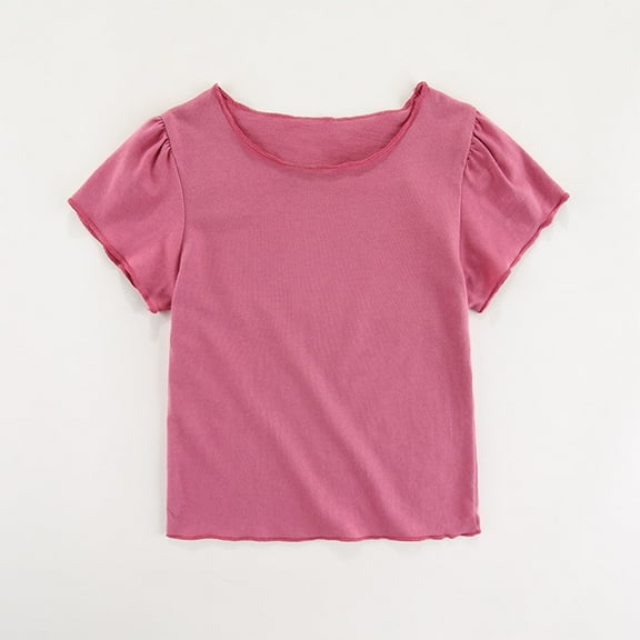 Cethrio Short Sleeve Tops for Girls, Casual Summer Cotton Girls T-Shirts Hot Pink Size 2-3 T