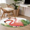 thumbnail image 4 of Flamingo Round Area Rug 4Ft Washable Circle Rugs for Bedroom Dining Room, Summer Botanical Flowers Tropical Leaves Non-Slip Carpet Floor Mats Indoor Outdoor Carpet Runner Aesthetic Home Decor, 4 of 8