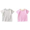 thumbnail image 1 of (2-Pack) Rinsvye Kids Striped Short Sleeve T Shirt Unisex Design Top And Girls Basic Yet Stylish Item For Wardrobe Layering Or Standalone Wear Soft Comfortable Fit, 1 of 7