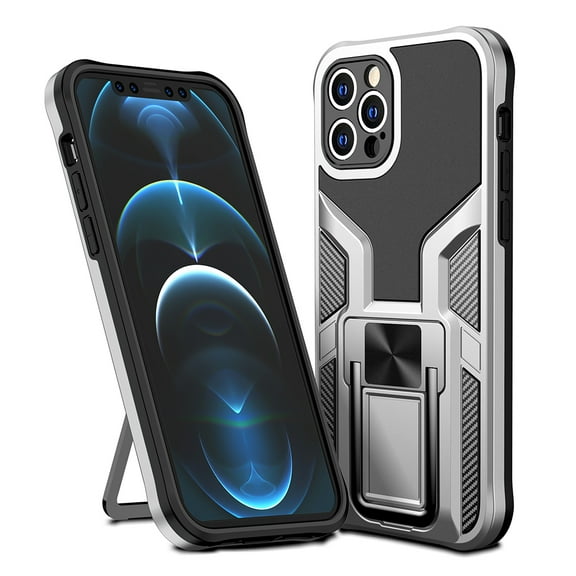 Xpm Case for Apple iPhone 12 Pro Max (6.7") Hybrid Protective with Ring Holder and Built in Kickstand Heavy Duty Hard PC   TPU Cover for iPhone 12 Pro Max - Silver