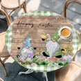thumbnail image 2 of Happy Easter Round Tablecloth, Fitted Table Cover with Elastic for 36"-44" Round Tables, Gnomes Rabbit Flowers Green Check Wooden Table Cloth Outdoor Indoor Dinning Party Waterproof Tablecloths, 2 of 7