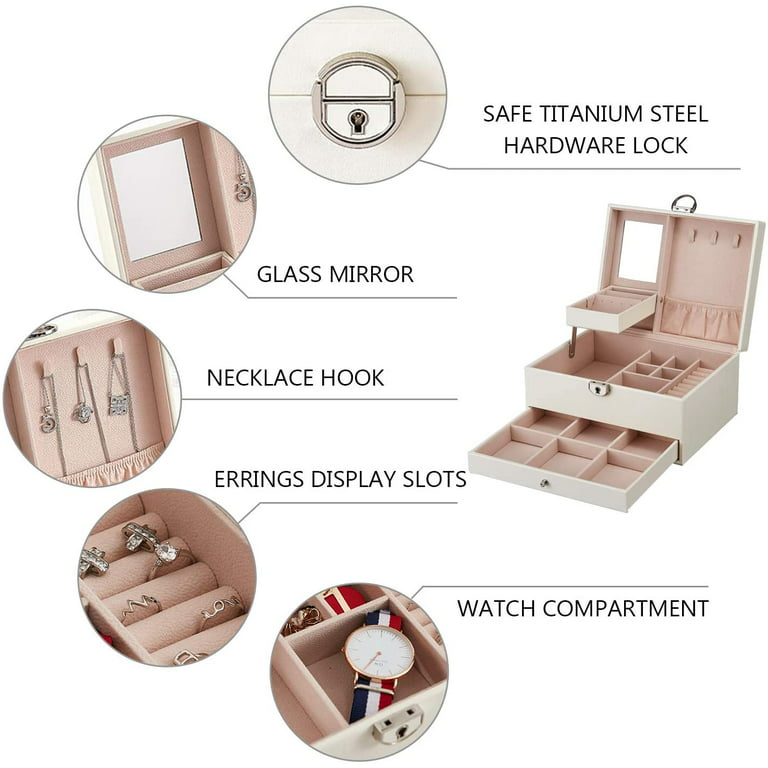 Jewelry Boxes Organizers, Multi-Layer PU Leather Jewelry Storage Box with  Mirror and Lock, Drawer Type, Used to Store Rings, Bracelets, Earrings,  Necklaces, Artificial Leather, Gifts for Women/Girls 