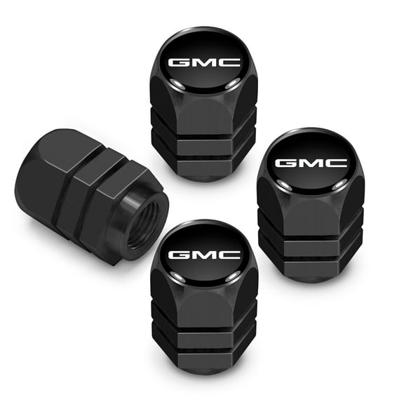 iPick Image for GMC Logo in Black on Black Hexagon Shape Aluminum Tire Valve Stem Caps, Official Licensed