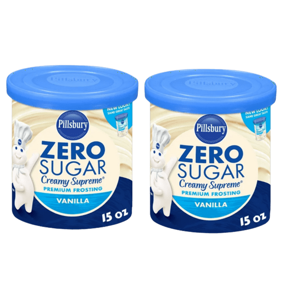 Pillsbury Creamy Supreme Sugar Free Vanilla Frosting Bundle, Sweetened with Splenda, Gluten Free,  2- 15 Oz  Tubs (2 Items)
