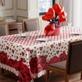 thumbnail image 2 of Romantic Valentines Day Pink Plaid Red Roses Love Hearts Tablecloth Cloth Rectangle Washable Table Covers for Indoor Outdoor Dining Table Home Party Decorations 60x104 Inch, 2 of 6