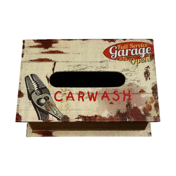 Caja de pañuelos retro con cubierta de madera, papel facial para decoración de bar, peluquería, almacenamiento de belleza Estilo blanco