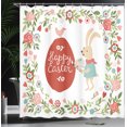 thumbnail image 3 of Ambesonne Easter Shower Curtain, Egg Bunny Bloom Floral Frame, 69"Wx75"L, Red and Coral, 3 of 4