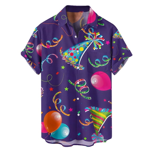 ChaoLingNeng Mens Shirt Sequin Button Down Top Mens Party Shirt,Men's Button Up Trend Summer Pocket Short Sleeved Shirt,Mardi Gras Holiday Shirt for Men