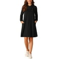 thumbnail image 1 of Vestido de túnica de manga larga casual de oto?o para mujer INSPIRE CHIC, con botones, cuello de solapa, pullover, fluido y con bolsillos, negro L, 1 of 1