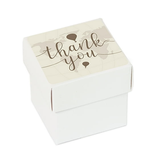 Hot Air Balloon World Map, Vintage Tan Brown, Favor Box DIY Party Favors Kit, Thank You, 20-Pack