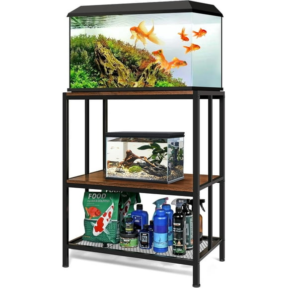 Fish Tank Stand for up to 20 Gallon Aquarium, Metal Aquarium Stand for Fish Tank Accessories Storage, 3-tier Fish Tank Rack Shelf Reptile Turtle Tank Stand for Home Office