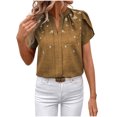 thumbnail image 1 of Tops de Color Sólido para las Mujeres Blusa de Manga Corta Plisada Hueca, Cuello de Pie Top de Moda Casual, 1 of 8