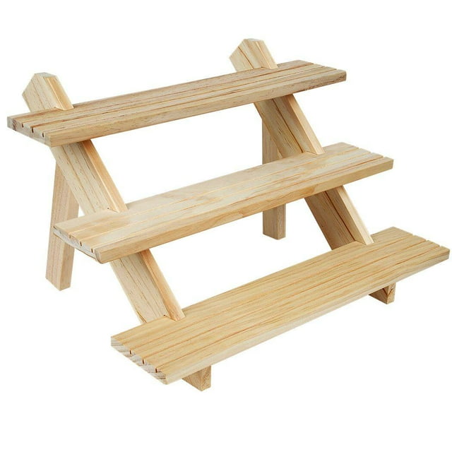 Display Shelves for Vendors, 3 Steps Wooden Display Riser, 3-Tier Table Display Shelf for Jewelry Coins Medals Action Figures Flowerpots Cupcakes, Self-assembly Small Riser for Tabletop Show