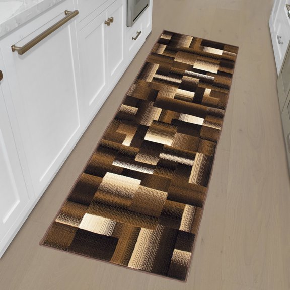 Chocolate Brown/Beige/Mocha/Black/Abstract Area Rug Modern Contemporary Geometric Cube and square Design Pattern Carpet