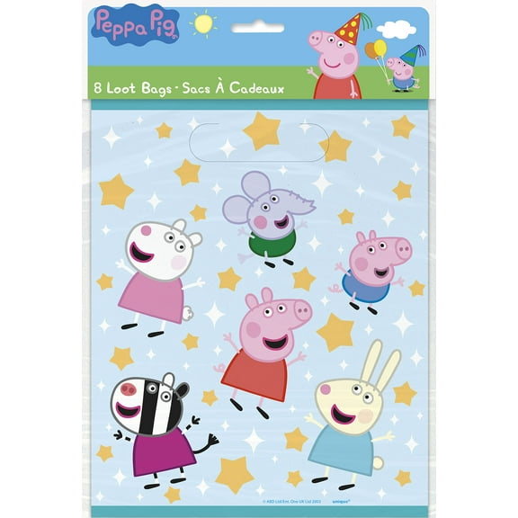 Unique 30382055 Peppa Pig Plastic Loot Bags - 8 Count