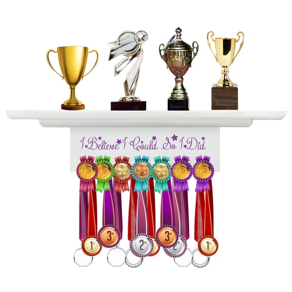 Trophy and Medal Display Shelf Wooden Trophy Shelf Board Display Hooks for Medals Wall Mount Medal Holder Display Rack Hanger Gymnastics