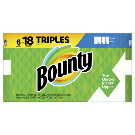 Bounty Select-A-Size Paper Towels, White, 6 Triple Rolls = 18 Regular Rolls